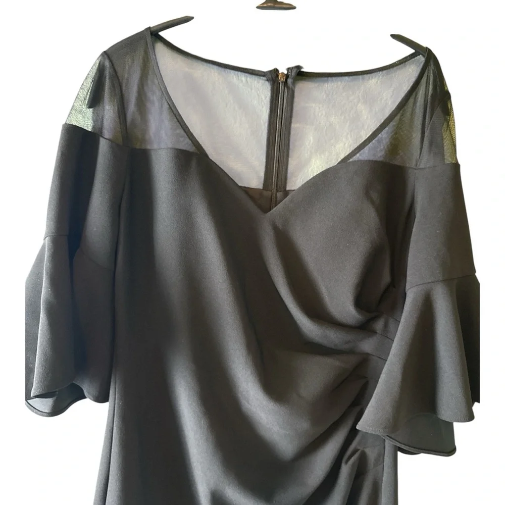 Calvin Klein Black Dress Sheer Shoulder Lined Sz4 Flutter Sleeve Party Cocktail - Picture 3 of 4